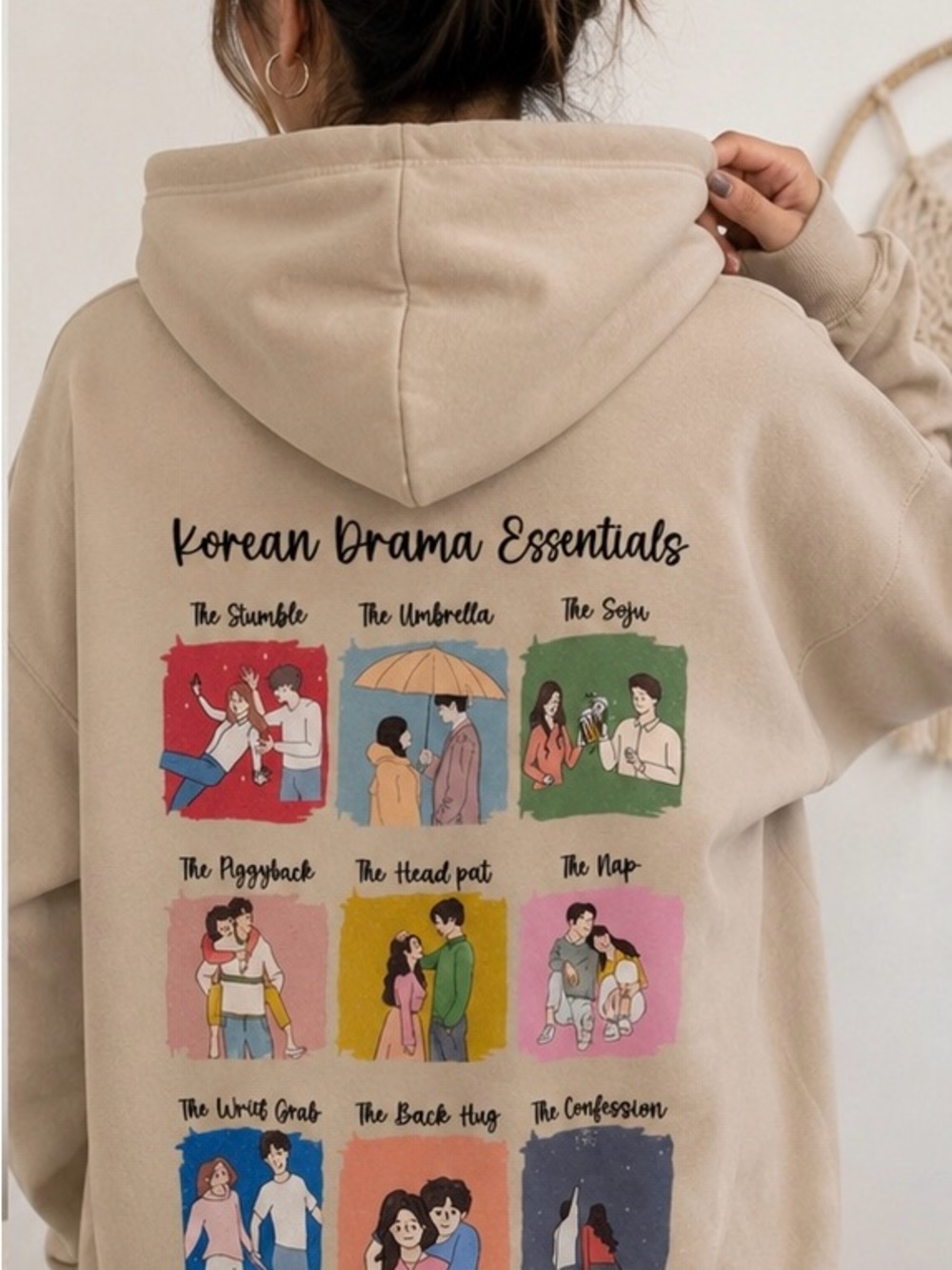 Korean Drama Essentials Graphic Hoodie Beige Gildan Heavy Blend XL